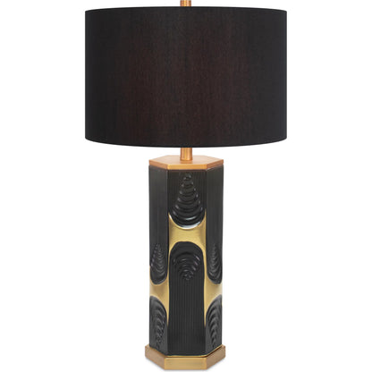 Hex Table Lamp by Couture Lamps in matte black, metallic gold. Made from ceramic, metal, linen in a unique style.