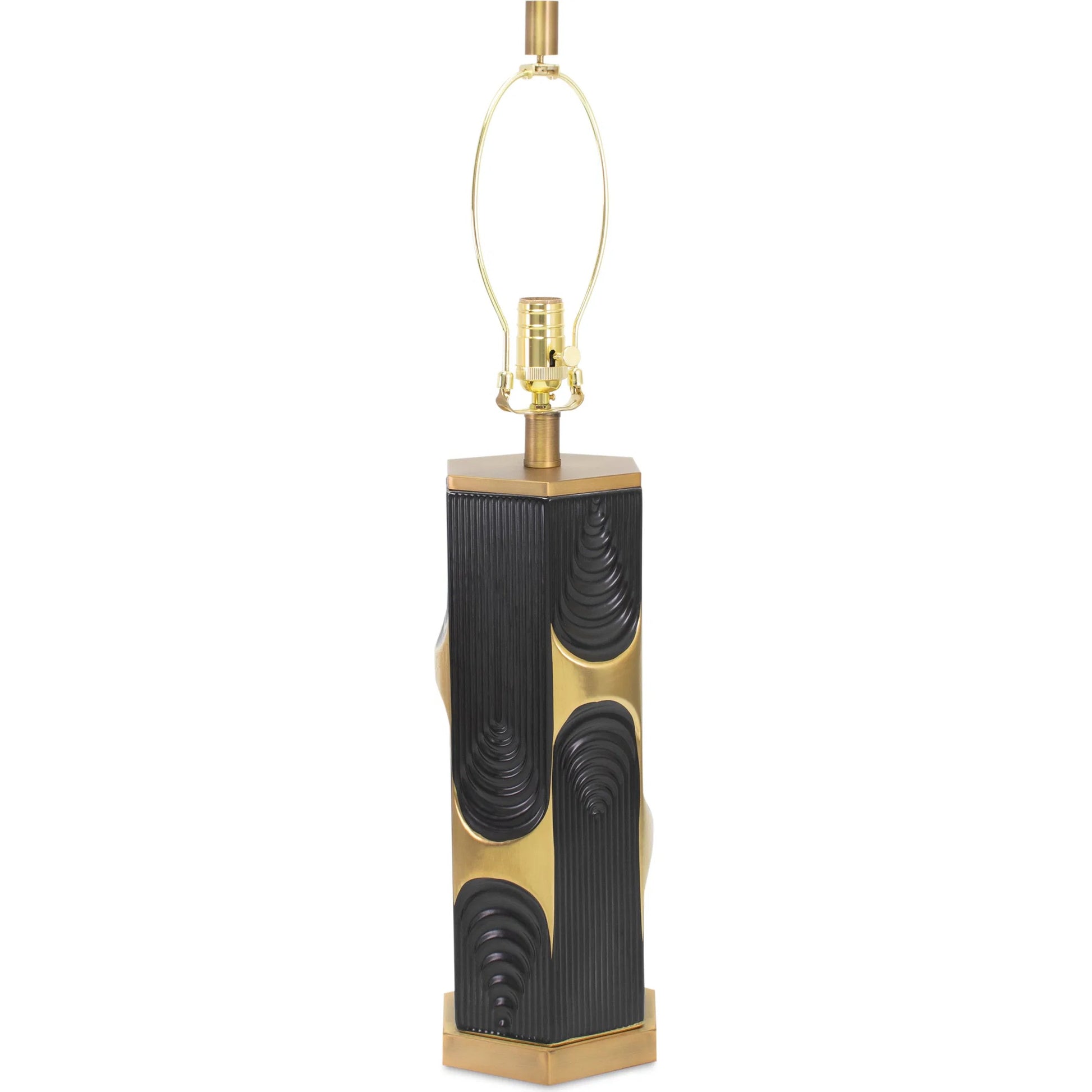 Hex Table Lamp by Couture Lamps in matte black, metallic gold. Made from ceramic, metal, linen in a unique style.