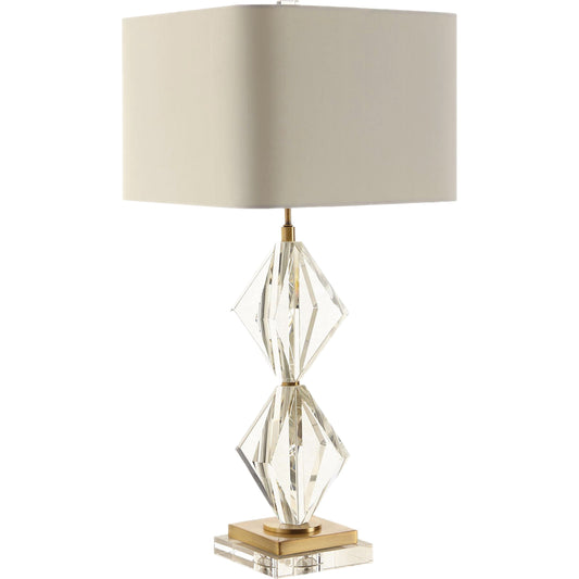 Euclid Table Lamp by Couture Lamps in clear optic crystal, antique brass. Made from crystal, metal in a transitional style.