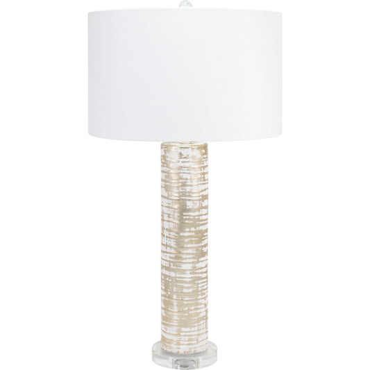Birch Table Lamp by Couture Lamps in antique silver with whitewash. Made from ceramic, crystal in a coastal style.