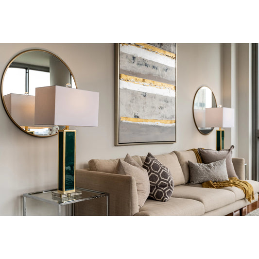 Blair Table Lamp by Couture Lamps in calypso blue, silver leaf. Made from resin, mdf, crystal, linen in a unique style.