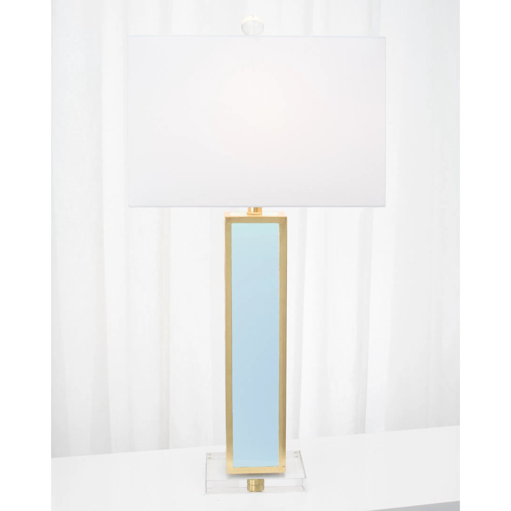 Blair Table Lamp by Couture Lamps in calypso blue, silver leaf. Made from resin, mdf, crystal, linen in a unique style.