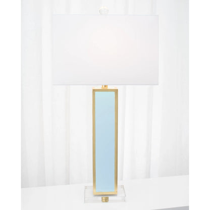 Blair Table Lamp by Couture Lamps in calypso blue, silver leaf. Made from resin, mdf, crystal, linen in a unique style.