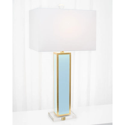 Blair Table Lamp by Couture Lamps in calypso blue, silver leaf. Made from resin, mdf, crystal, linen in a unique style.
