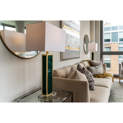 Blair Table Lamp by Couture Lamps in calypso blue, silver leaf. Made from resin, mdf, crystal, linen in a unique style.