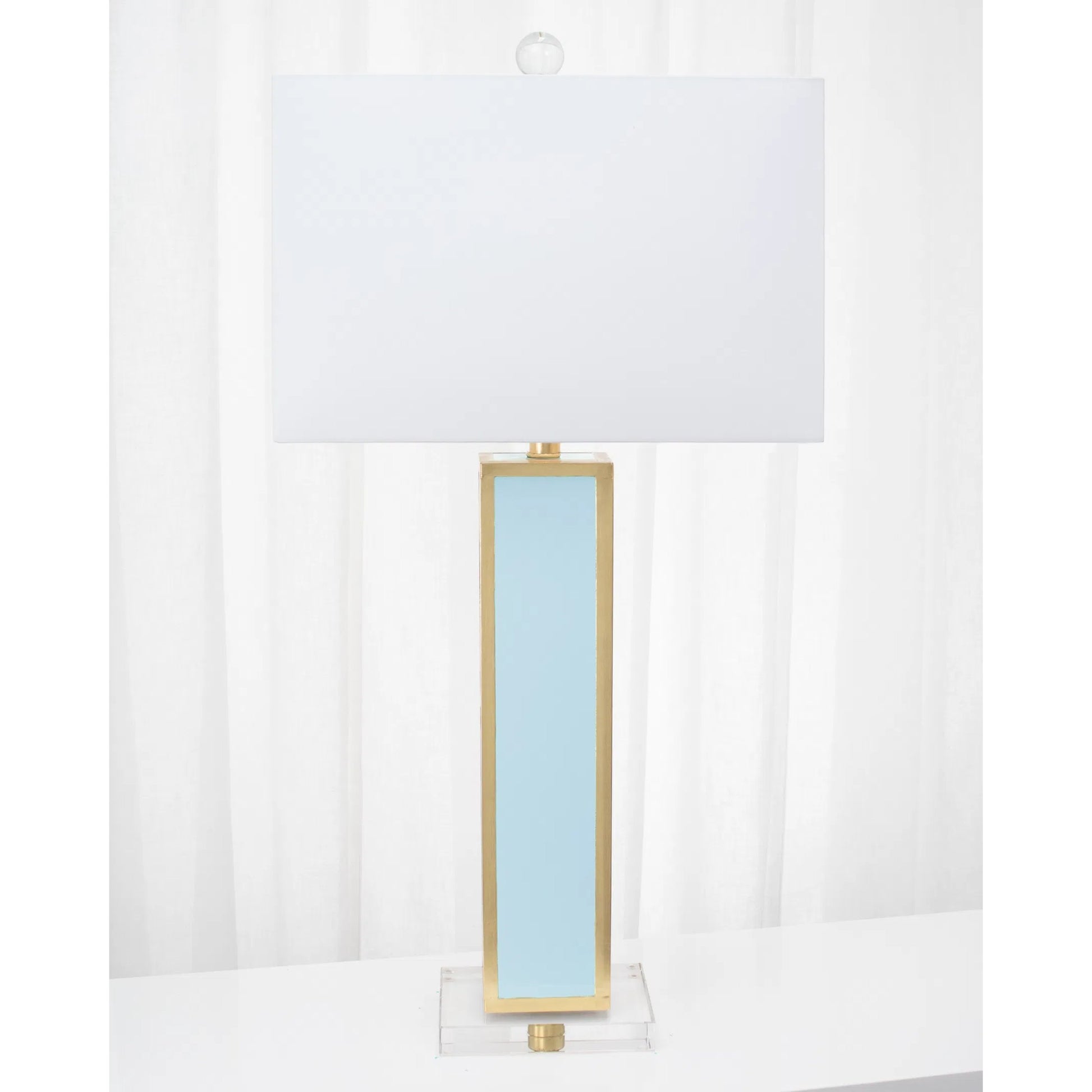 Blair Table Lamp by Couture Lamps in calypso blue, silver leaf. Made from resin, mdf, crystal, linen in a unique style.