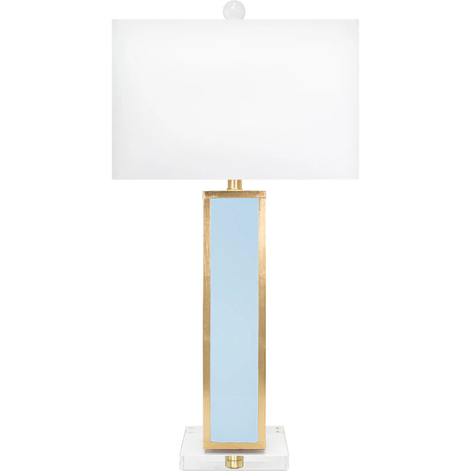 Blair Table Lamp by Couture Lamps in calypso blue, silver leaf. Made from resin, mdf, crystal, linen in a unique style.