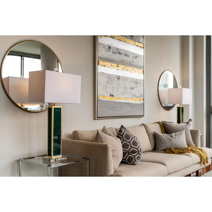 Blair Table Lamp by Couture Lamps in calypso blue, silver leaf. Made from resin, mdf, crystal, linen in a unique style.