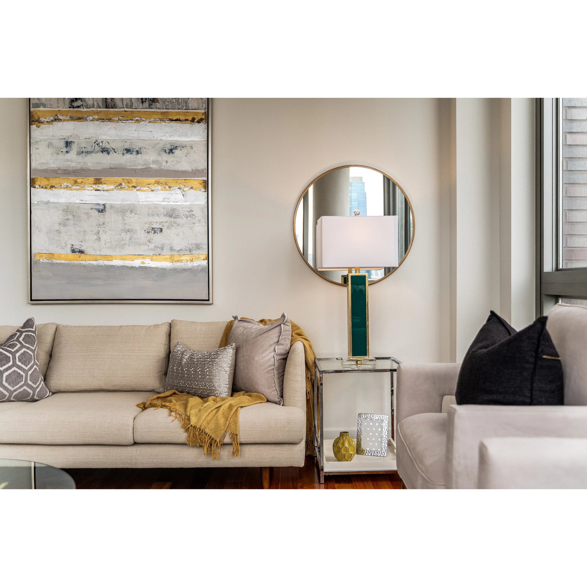 Blair Table Lamp by Couture Lamps in calypso blue, silver leaf. Made from resin, mdf, crystal, linen in a unique style.