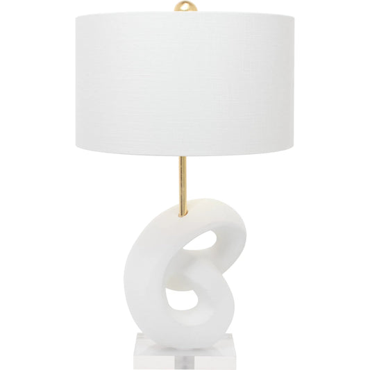 Danielli Table Lamp by Couture Lamps in white with gold. Made from resin, linen in a unique style.