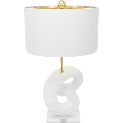 Danielli Table Lamp by Couture Lamps in white with gold. Made from resin, linen in a unique style.