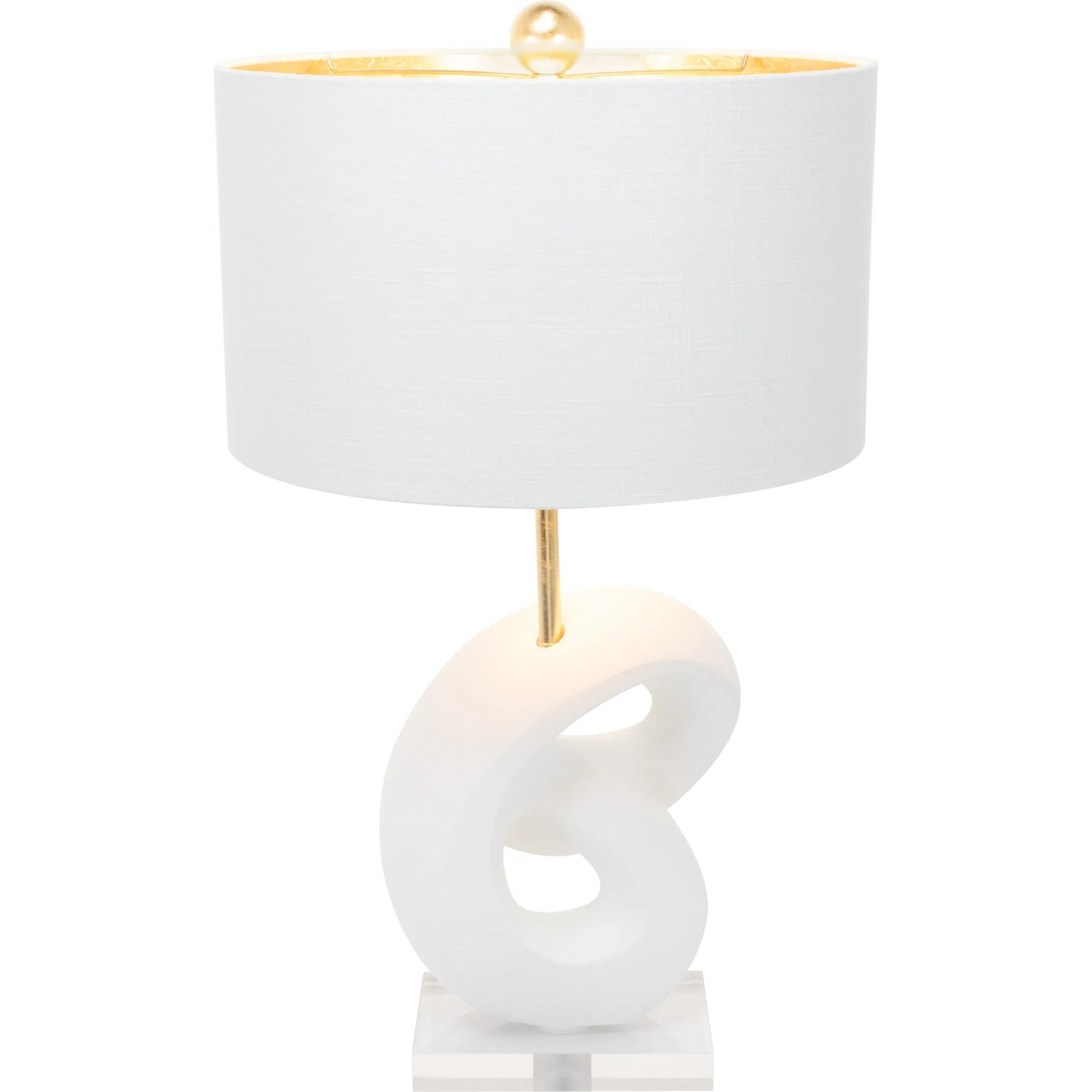 Danielli Table Lamp by Couture Lamps in white with gold. Made from resin, linen in a unique style.