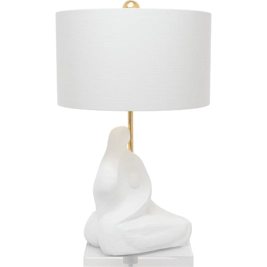 Bettina Table Lamp by Couture Lamps in white with gold. Made from resin, linen in a unique style.