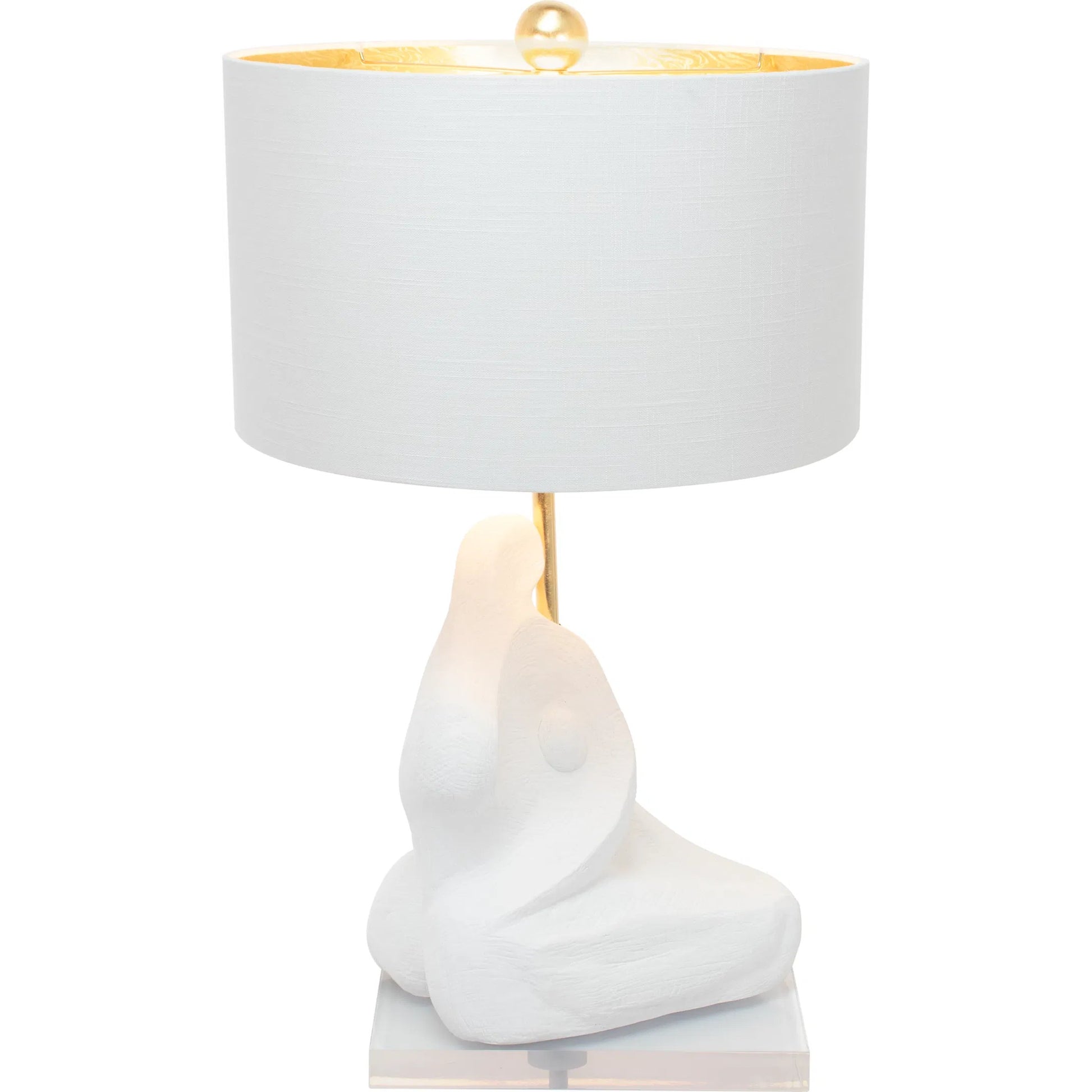 Bettina Table Lamp by Couture Lamps in white with gold. Made from resin, linen in a unique style.