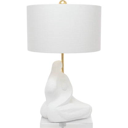 Bettina Table Lamp by Couture Lamps in white with gold. Made from resin, linen in a unique style.