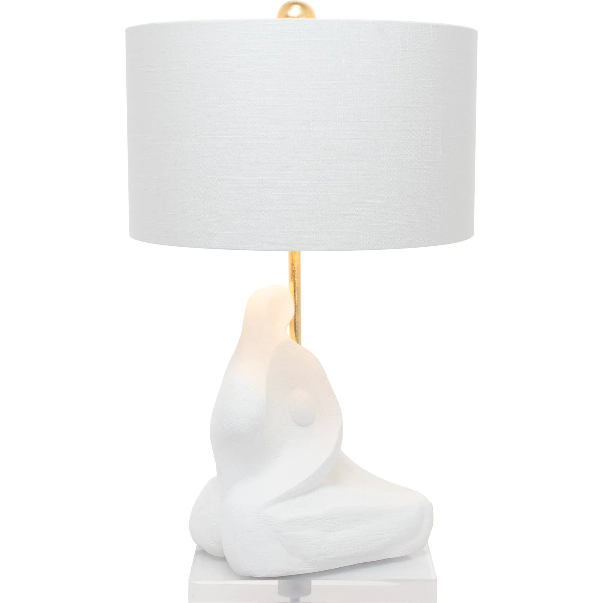 Bettina Table Lamp by Couture Lamps in white with gold. Made from resin, linen in a unique style.