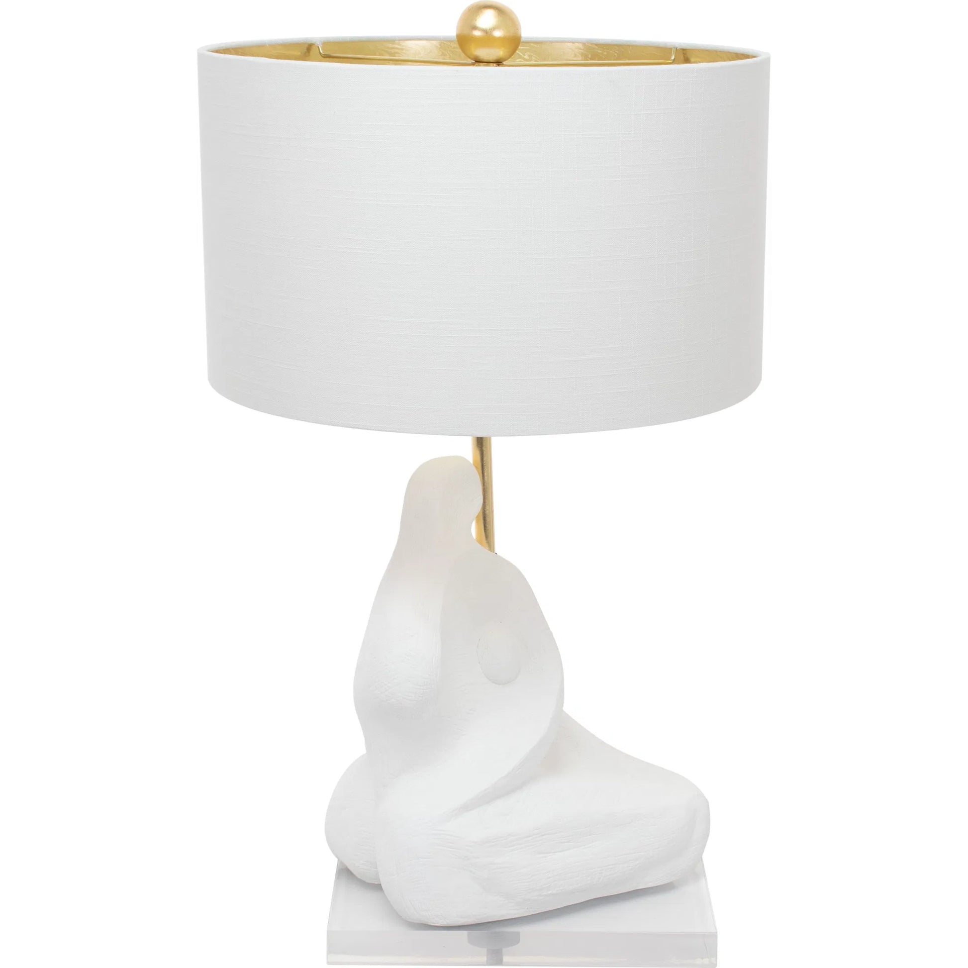 Bettina Table Lamp by Couture Lamps in white with gold. Made from resin, linen in a unique style.