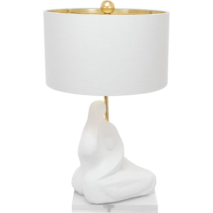 Bettina Table Lamp by Couture Lamps in white with gold. Made from resin, linen in a unique style.