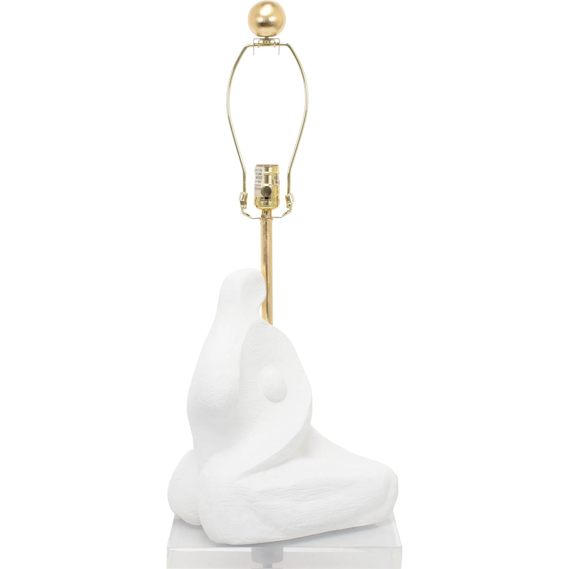 Bettina Table Lamp by Couture Lamps in white with gold. Made from resin, linen in a unique style.