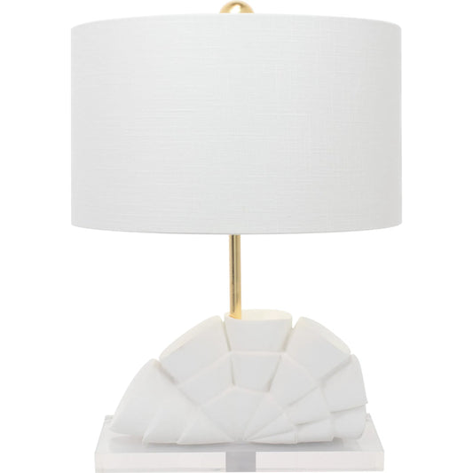 Rialto Table Lamp by Couture Lamps in white with gold. Made from resin, linen in a unique style.