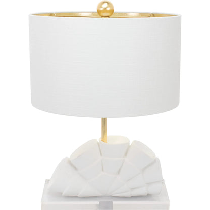 Rialto Table Lamp by Couture Lamps in white with gold. Made from resin, linen in a unique style.