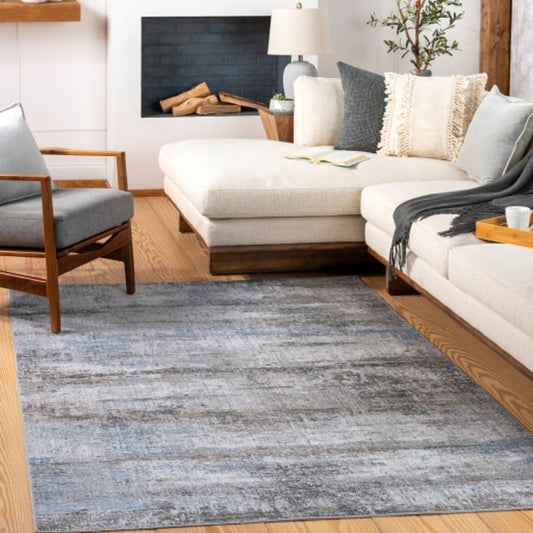 Couture Rug - 25236 by Livabliss in charcoal, medium brown, light gray, off-white, denim, pale blue. Made from 100% viscose in a unique style.