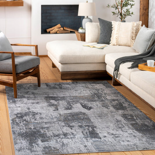 Couture Rug - 25239 by Livabliss in charcoal, medium brown, light gray, off-white, denim, pale blue. Made from 100% viscose in a unique style.