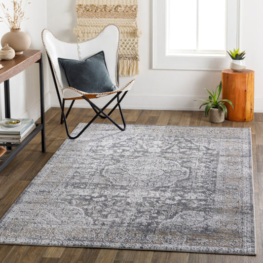 Couture Rug - 25243 by Livabliss in charcoal, medium brown, light gray, off-white. Made from 100% viscose in a unique style.