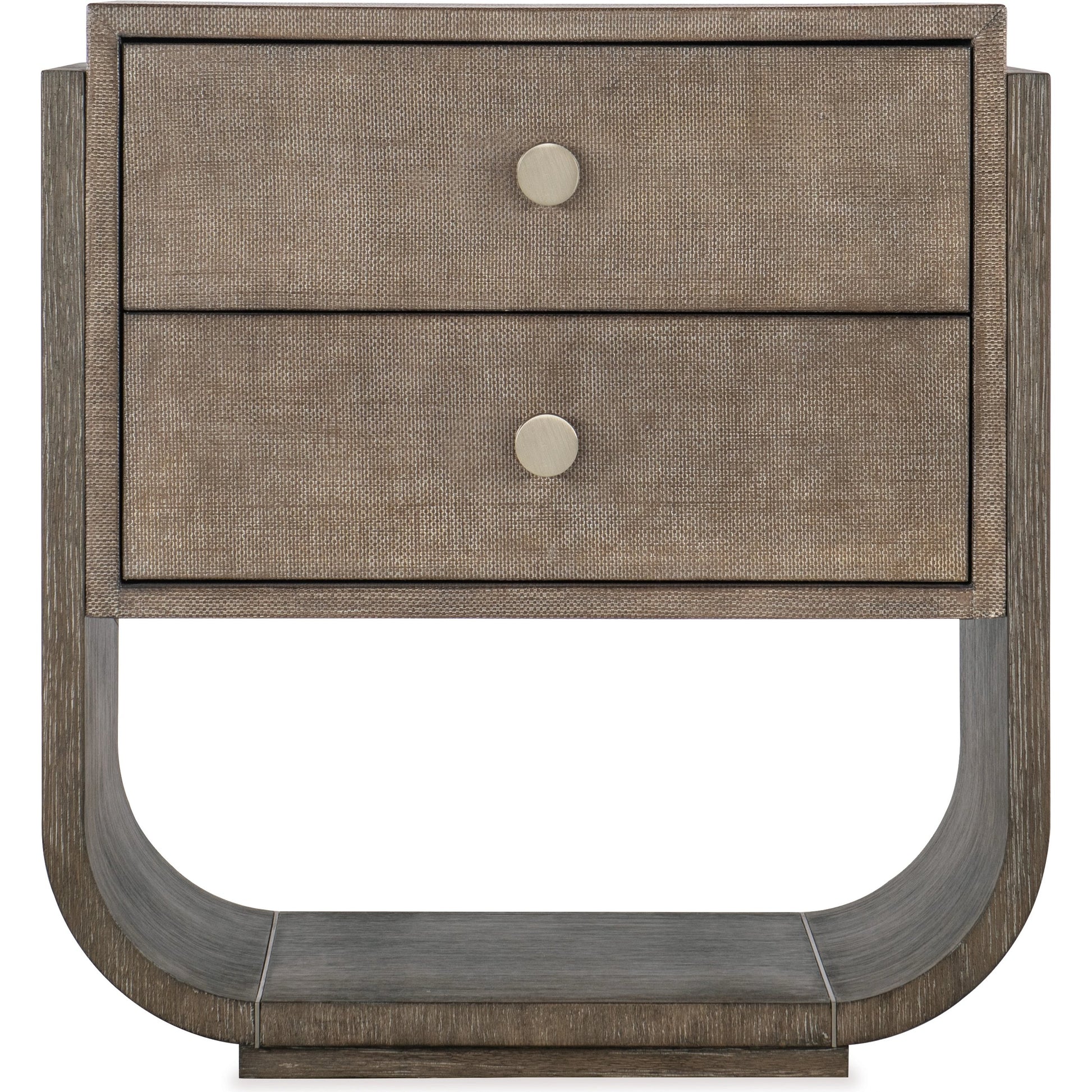 Modern Mood Two Drawer Nightstand by Hooker Furniture. Made from oak veneers, raffia, metal in a modern style.