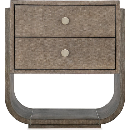 Modern Mood Two Drawer Nightstand by Hooker Furniture. Made from oak veneers, raffia, metal in a modern style.