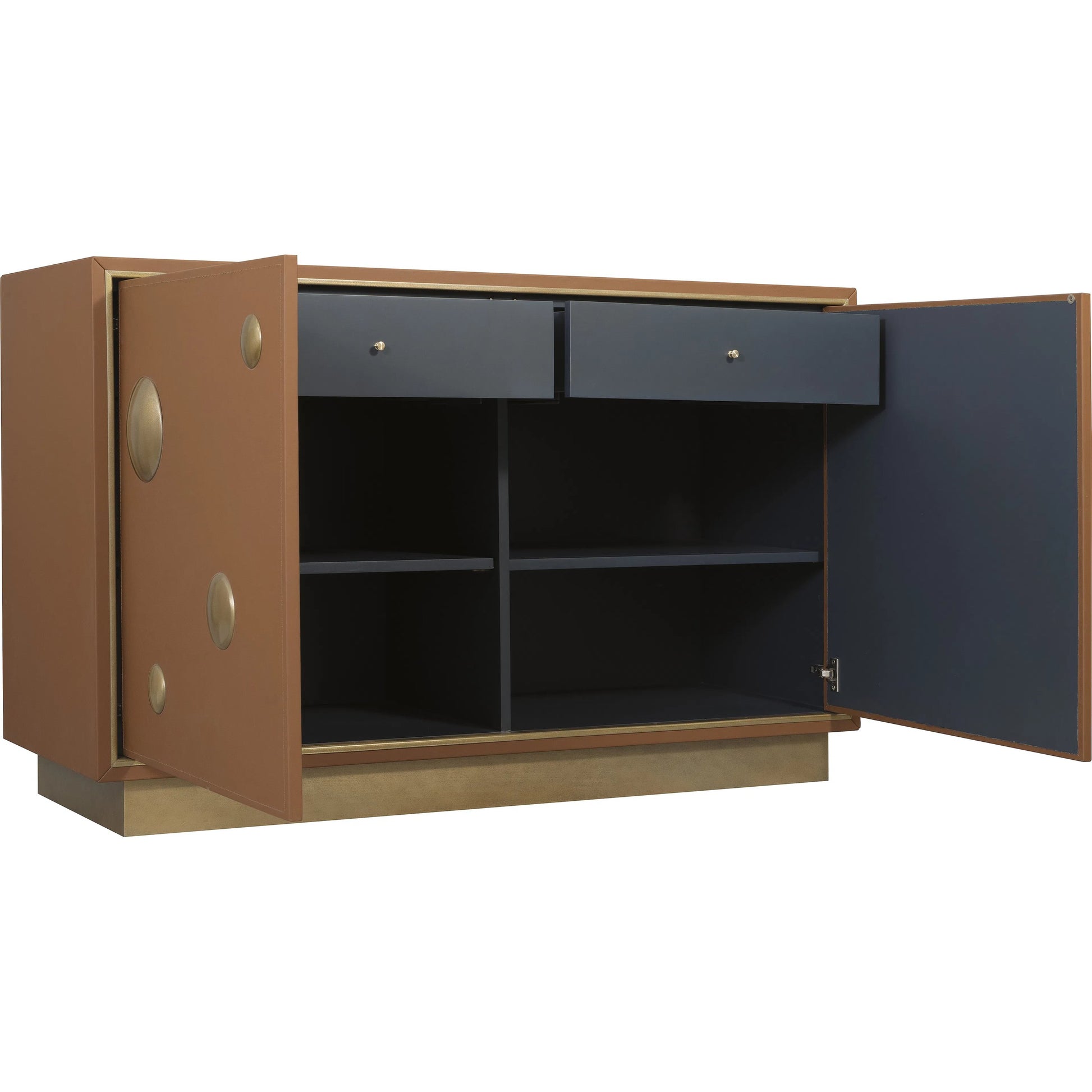 Melange Lottie Dottie Hall Chest by Hooker Furniture in brown leather, gold accent metal, gold plinth. Made from wood, leather, aluminum, fabric, 100% polyester in a modern style.