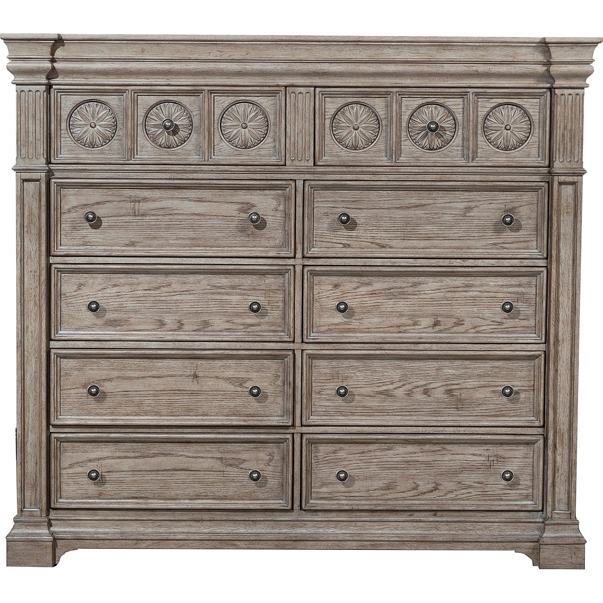 Kingsbury Master Chest by Pulaski Furniture in french grey. Made from oak veneers, hardwood solids in a traditional style.