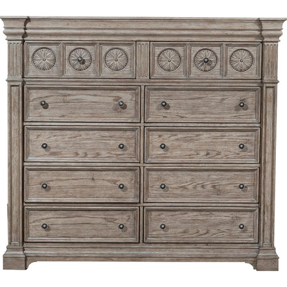 Kingsbury Master Chest by Pulaski Furniture in french grey. Made from oak veneers, hardwood solids in a traditional style.
