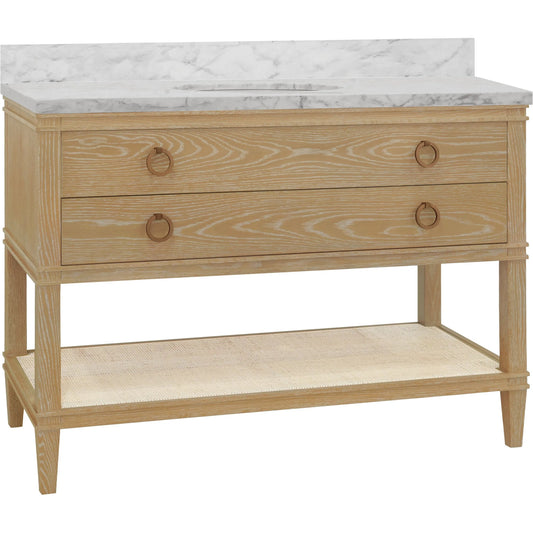 Cutler 48" Bath Vanity by Worlds Away. Made from hardwood solids, mdf, veneer, rattan, metal, marble, porcelain in a transitional style.
