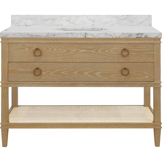 Cutler 48" Bath Vanity by Worlds Away. Made from hardwood solids, mdf, veneer, rattan, metal, marble, porcelain in a transitional style.