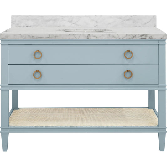 Cutler 48" Bath Vanity by Worlds Away. Made from hardwood solids, mdf, veneer, rattan, metal, marble, porcelain in a transitional style.
