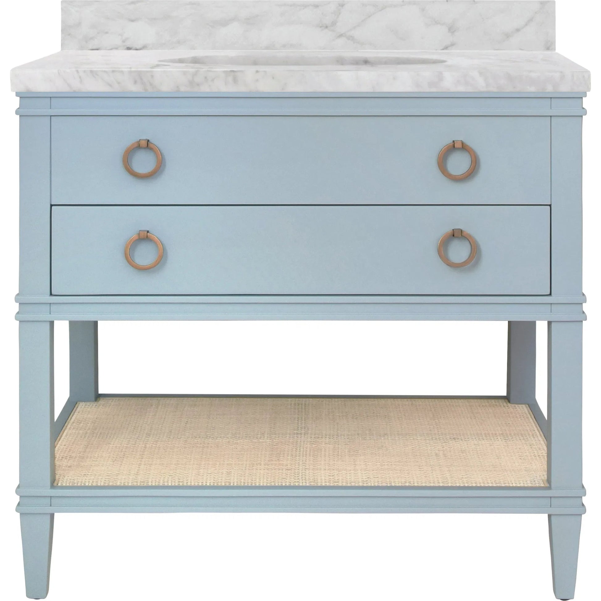 Cutler 36" Bath Vanity by Worlds Away. Made from hardwood solids, mdf, veneer, rattan, metal, marble, porcelain in a transitional style.