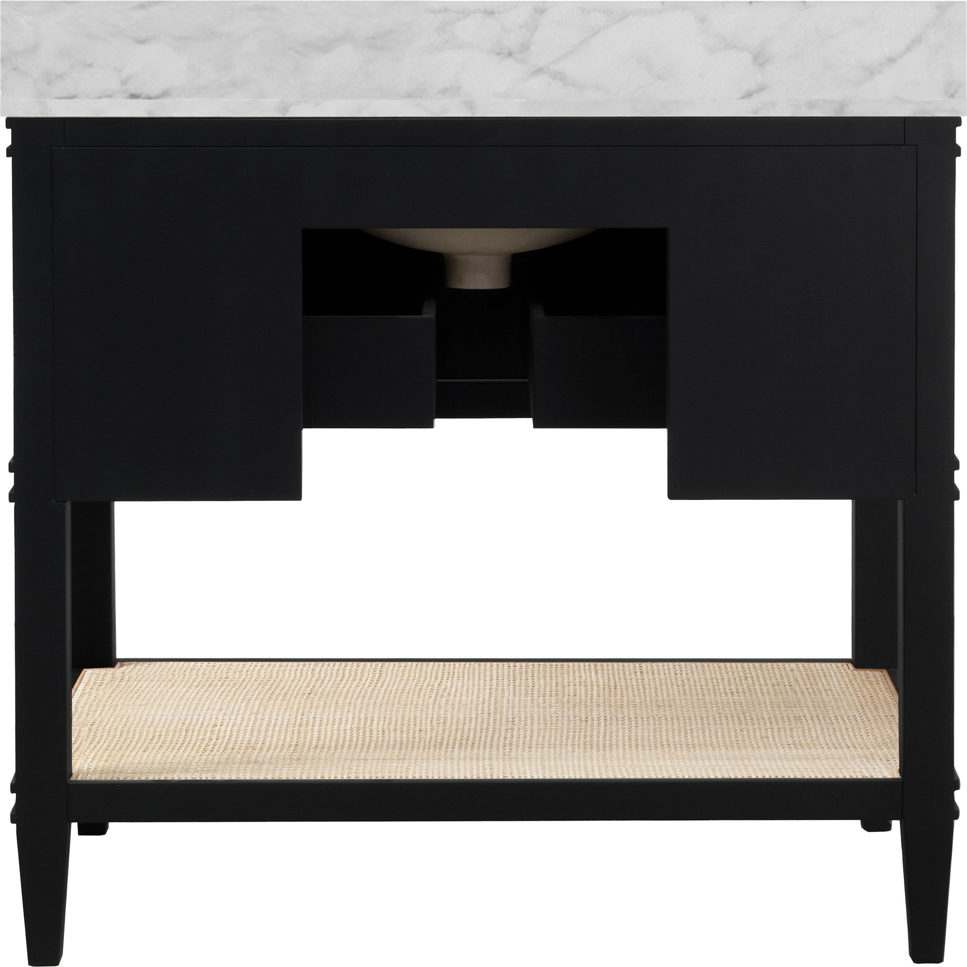 Cutler 36" Bath Vanity by Worlds Away. Made from hardwood solids, mdf, veneer, rattan, metal, marble, porcelain in a transitional style.