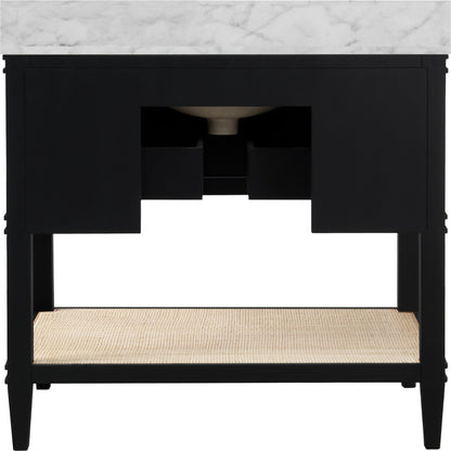 Cutler 36" Bath Vanity by Worlds Away. Made from hardwood solids, mdf, veneer, rattan, metal, marble, porcelain in a transitional style.