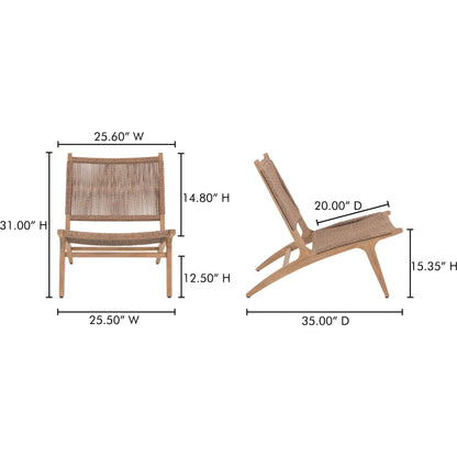 Palma Outdoor Lounge Chair by Moe's Home Collection. Made from solid teak frame, synthetic rattan in a rustic style.