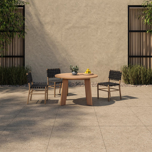 Delta Round Outdoor Dining Table by Moe's Home Collection in natural. Made from solid teak in a unique style.