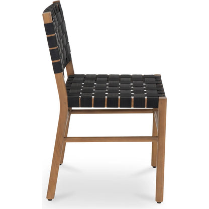 Mira Outdoor Dining Chair by Moe's Home Collection in black and natural solid teak. Made from solid teak frame, woven seat in a modern style.