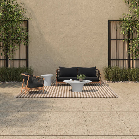 Kuna Outdoor Sofa by Moe's Home Collection. Made from solid teak frame with lloyd loom weave, 100% polyester upholstery, foam cushion in a unique style.