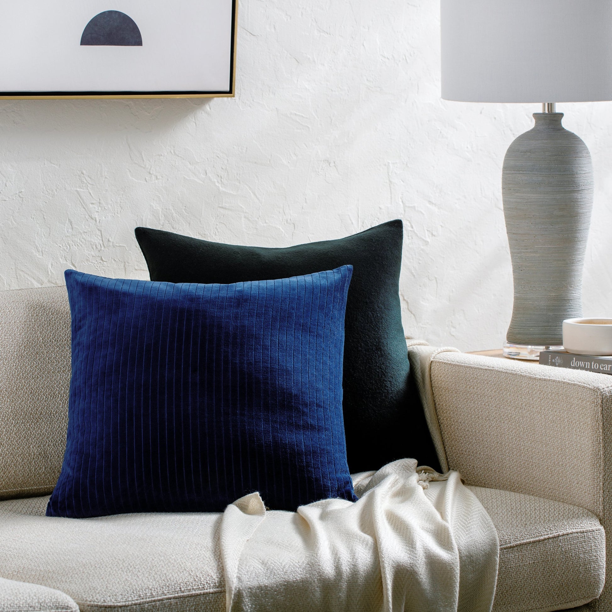 Cotton Velvet Stripes Pillow - 481617 by Surya. Made from front: 100% cotton, back: 100% cotton in a modern style.
