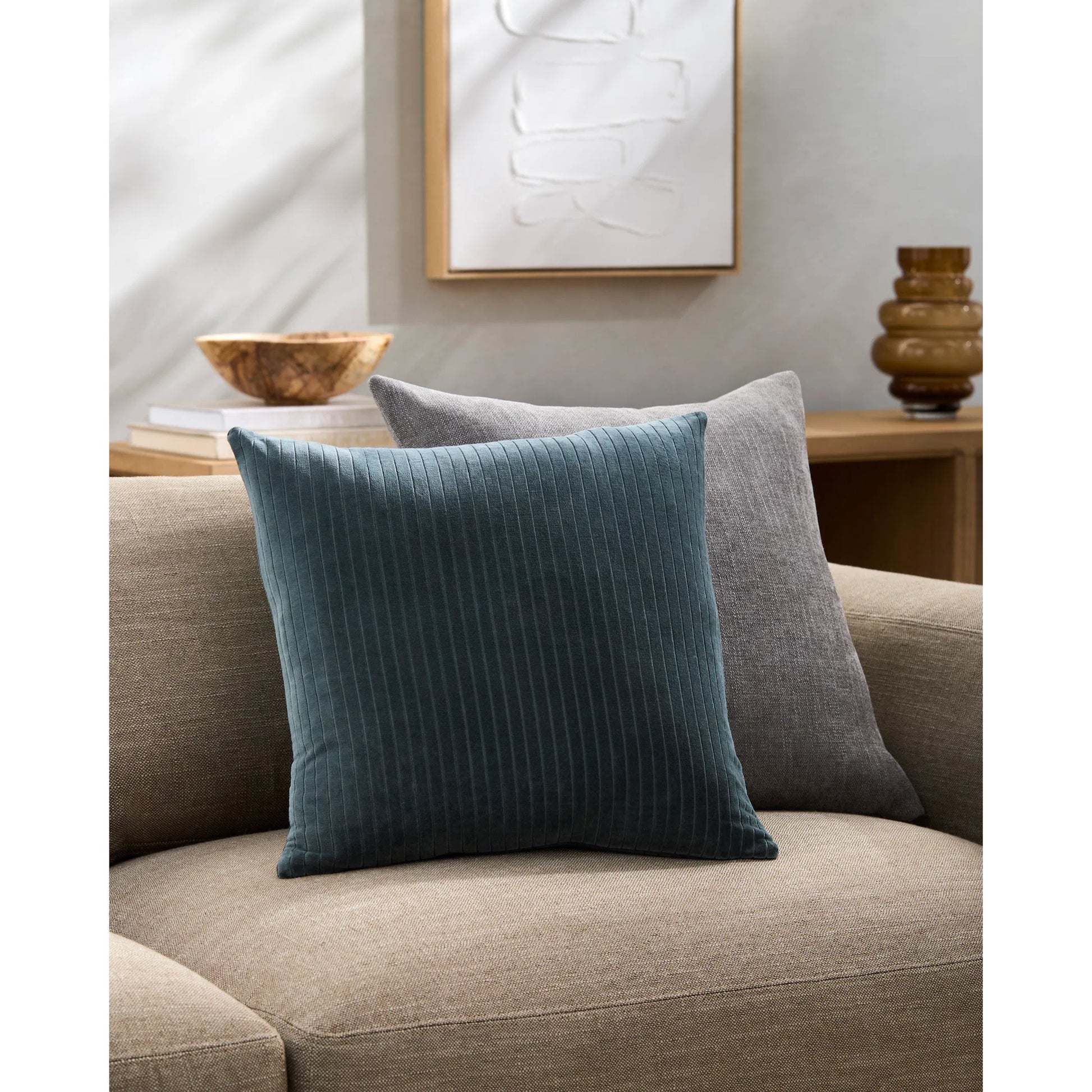 Cotton Velvet Stripes Pillow - 481617 by Surya. Made from front: 100% cotton, back: 100% cotton in a modern style.