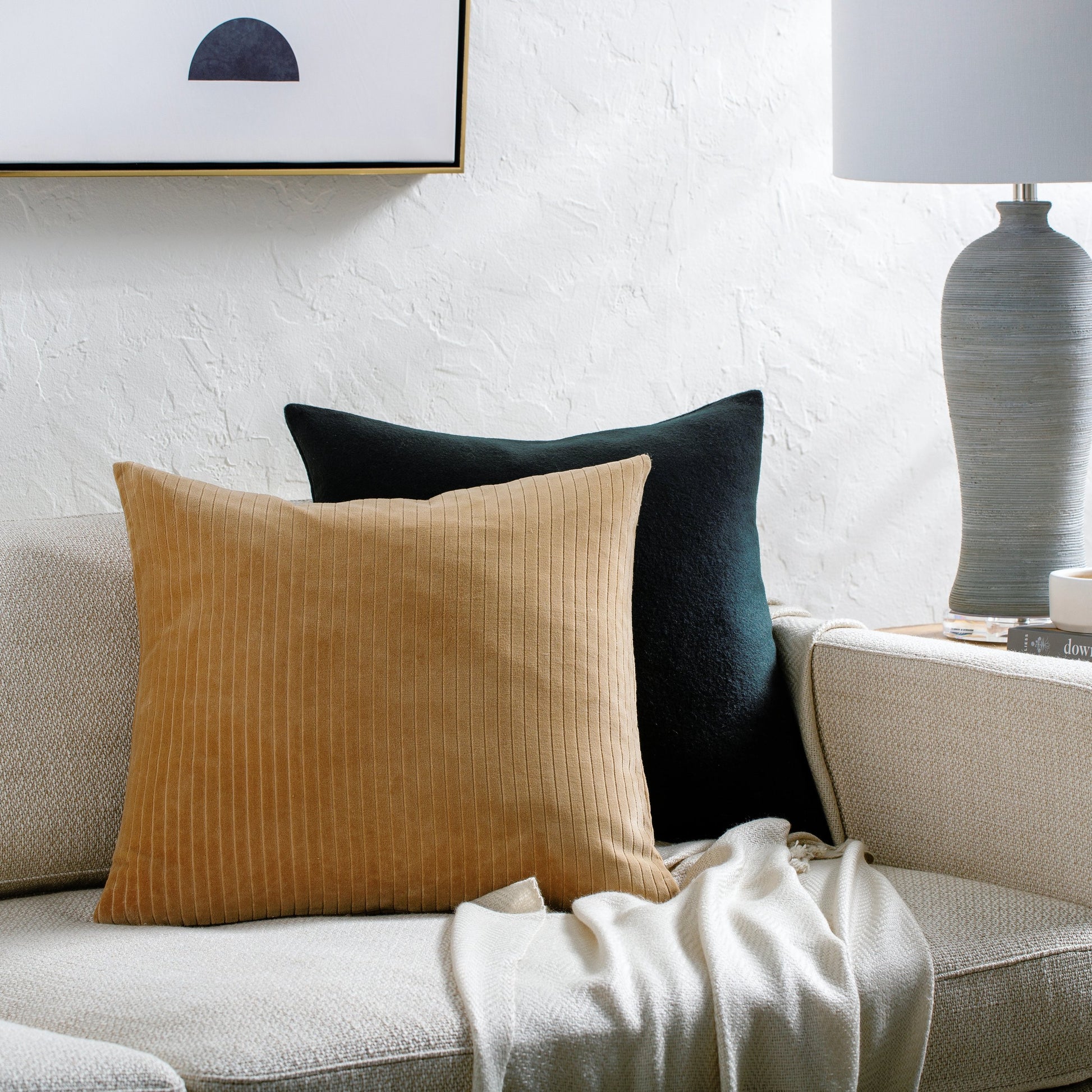 Cotton Velvet Stripes Pillow - 481617 by Surya. Made from front: 100% cotton, back: 100% cotton in a modern style.