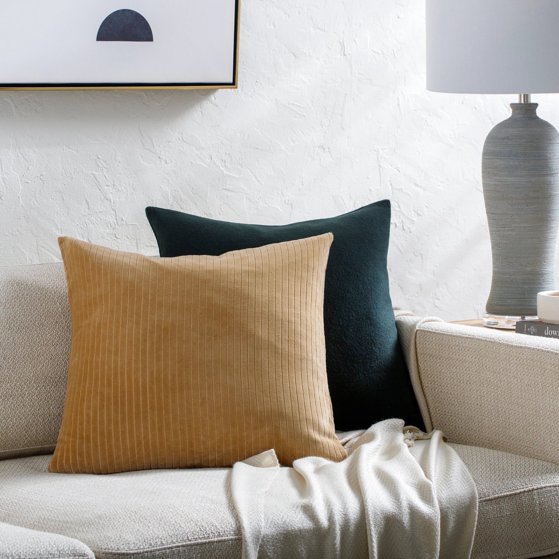 Cotton Velvet Stripes Pillow - 481617 by Surya. Made from front: 100% cotton, back: 100% cotton in a modern style.
