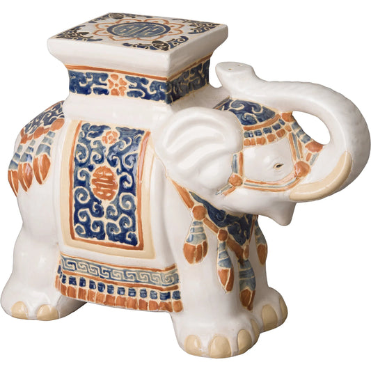 Elephant Indoor/Outdoor Stool by Emissary in multi-color and glossy glaze. Made from ceramic in a unique style.