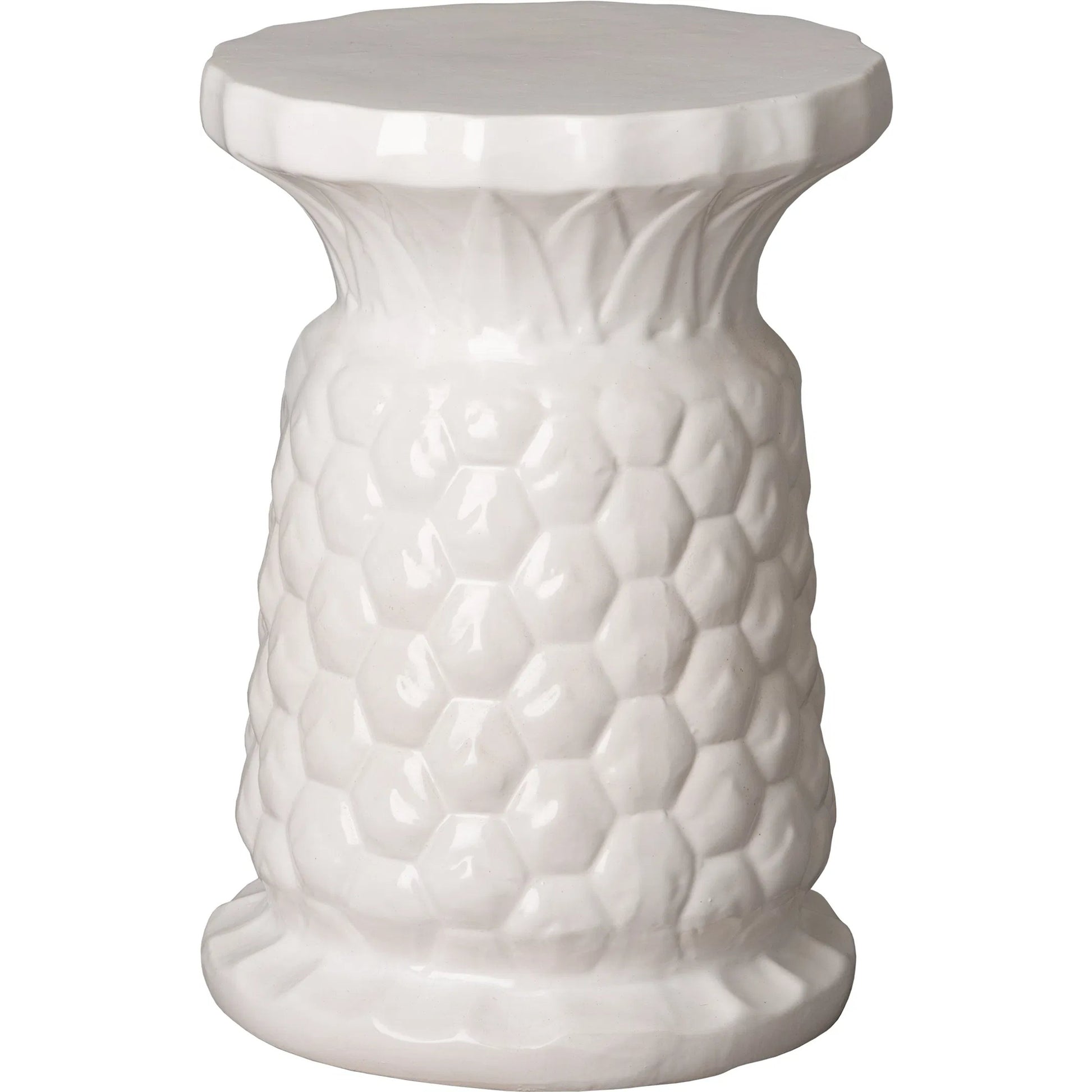 Pineapple Indoor/Outdoor Stool by Emissary in white and glossy glaze. Made from ceramic in a unique style.