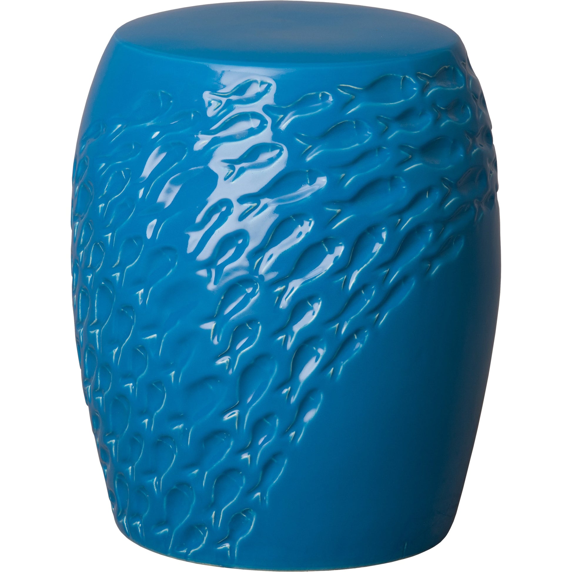 Fish Stool by Emissary in turquoise and glossy glaze. Made from ceramic in a modern style.